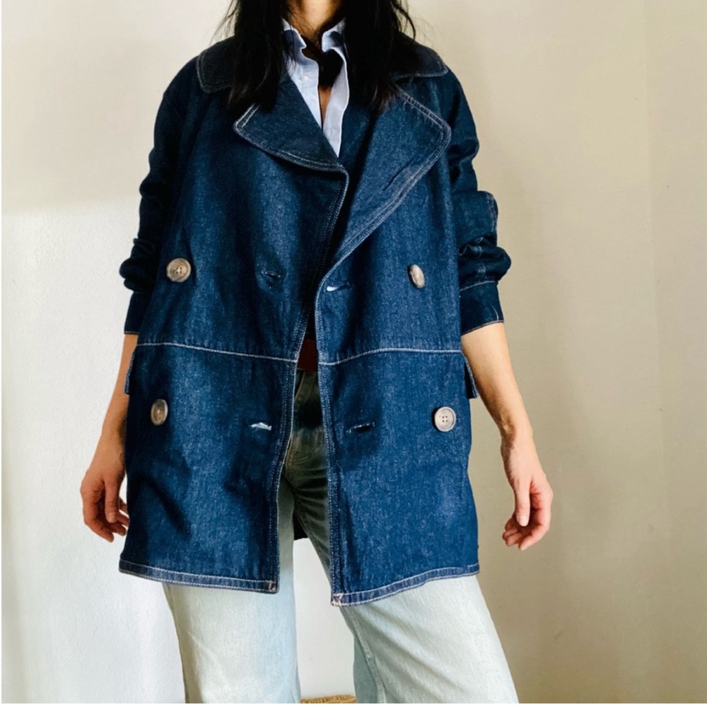 Free People Indigo Double-Breasted Jean Jacket